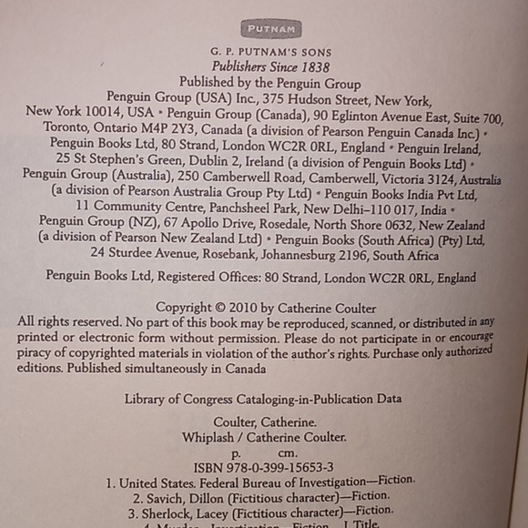 CATHERINE COULTER " WHIPLASH", AN FBI THRILLER HARDCOVER - Picture 10 of 13